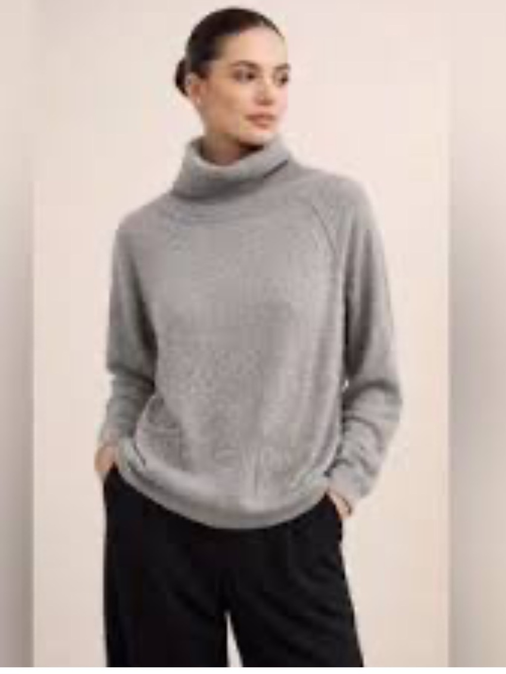 InCashmere Light Gray Turtleneck Cashmere Sweater hi lo long sleeve Small